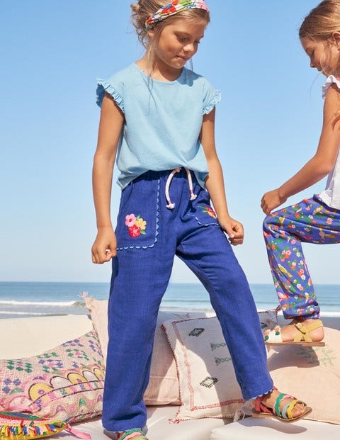 Easy Woven Pants - Blue Wave Flowers
