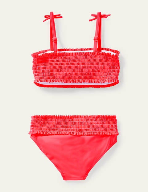 Bikiniset mit Smokdetail - Wassermelonenrot/Naturweiß, Gestreift