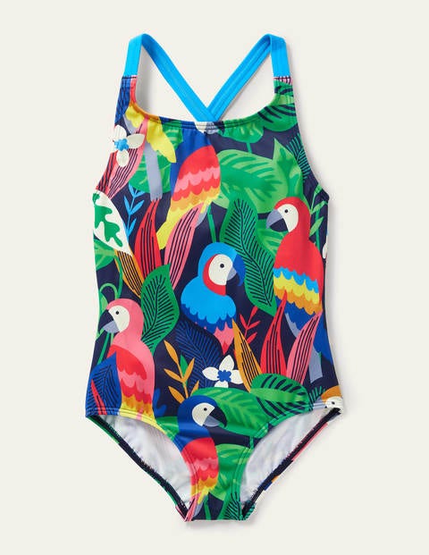 Cross-back Printed Swimsuit - Multi Rainbow Rainforest
