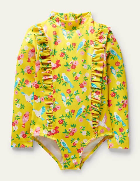 Long-sleeve Frilly Swimsuit - Sweetcorn Tropical Garden