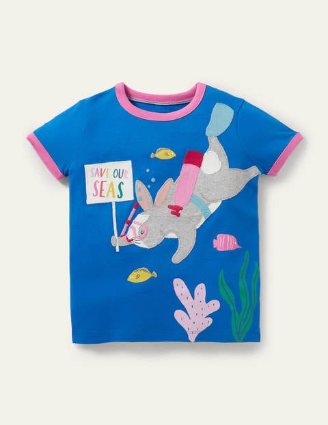 Appliqué Diver T-shirt - Bright Marina Blue Rabbit