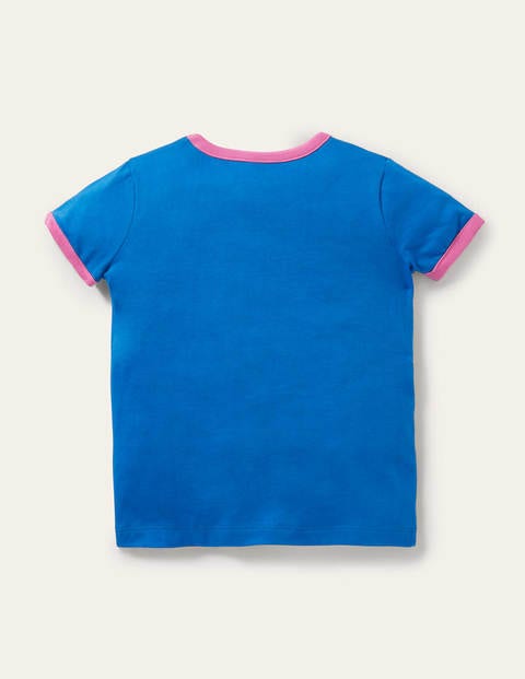 Appliqué Ringer T-shirt - Bright Marina Blue Rabbit
