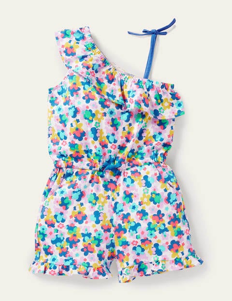 Jersey One Shoulder Playsuit - Multi Happy Ditsy Floral