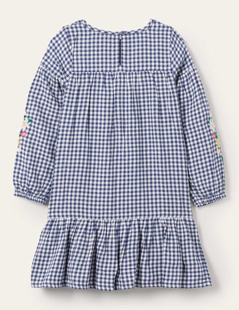 Embroidered Woven Dress - Starboard Blue Gingham