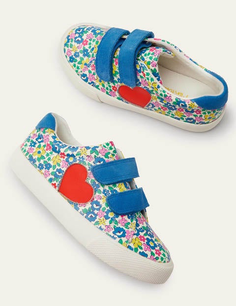 Fun Two Strap Sneakers - Floral Applique Heart