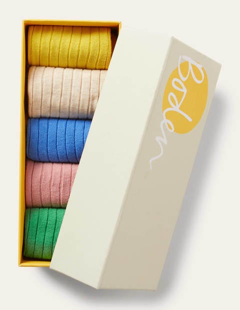 Rippstricksocken mit Rüschen im 5er-Pack - Bunte Pastellfarben
