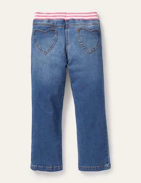 Jeans mit Herzaufnähern - Mittleres Vintageblau, Denim