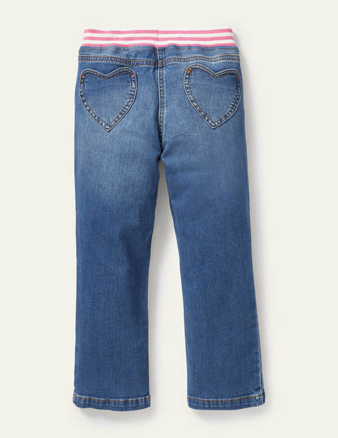 Jeans mit Herzaufnähern - Mittleres Vintageblau, Denim Jeans mit Herzaufnähern - Mittleres Vintageblau, Denim