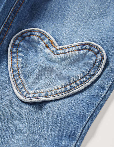 Jeans mit Herzaufnähern - Mittleres Vintageblau, Denim Jeans mit Herzaufnähern - Mittleres Vintageblau, Denim