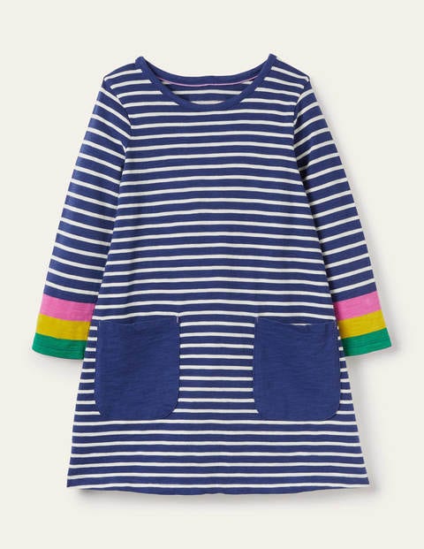 Blue Stripe Fun Pocket Jersey Dress - Starboard Rainbow Cuff