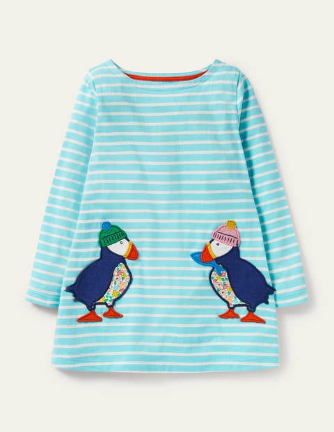 Appliqué Pocket Tunic - Aqua/ Ivory Puffins Appliqué Pocket Tunic - Aqua/ Ivory Puffins