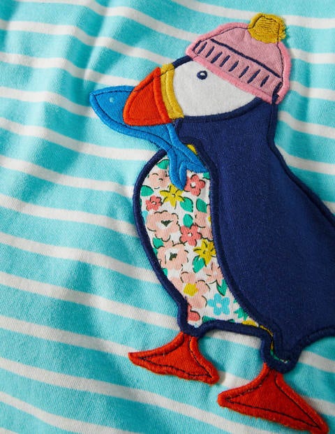 Appliqué Pocket Tunic - Aqua/ Ivory Puffins Appliqué Pocket Tunic - Aqua/ Ivory Puffins
