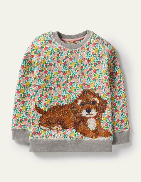 Sweatshirt mit Superstitch - Bunt, Frühlingsblumen/Tierbabys