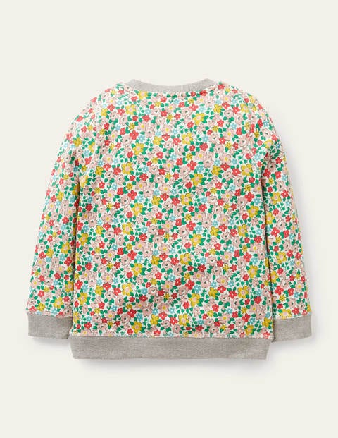 Sweatshirt mit Superstitch - Bunt, Frühlingsblumen/Tierbabys
