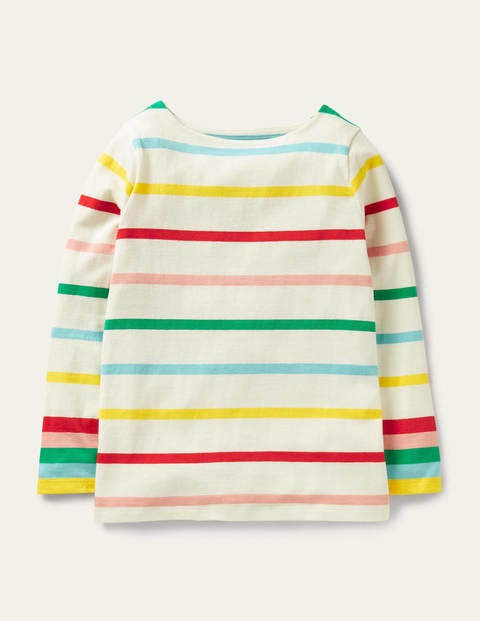 Alltagstaugliches Bretonshirt - Naturweiß/Bunte Regenbogenbündchen Alltagstaugliches Bretonshirt - Naturweiß/Bunte Regenbogenbündchen