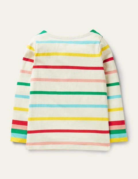 Alltagstaugliches Bretonshirt - Naturweiß/Bunte Regenbogenbündchen Alltagstaugliches Bretonshirt - Naturweiß/Bunte Regenbogenbündchen