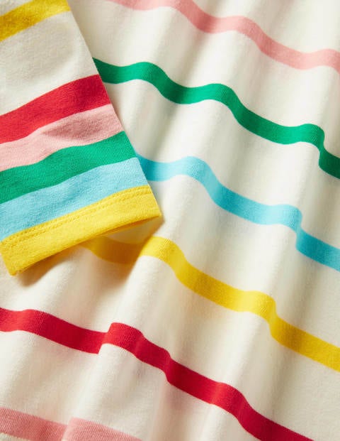 Alltagstaugliches Bretonshirt - Naturweiß/Bunte Regenbogenbündchen Alltagstaugliches Bretonshirt - Naturweiß/Bunte Regenbogenbündchen