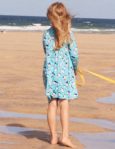 Robe fun en jersey à manches longues - Macareux bleu aigue-marine Robe fun en jersey à manches longues - Macareux bleu aigue-marine
