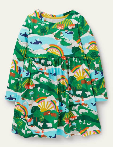 Fröhliches Jerseykleid mit langen Ärmeln - Bunt, Landschaft/Sonnenaufgang Fröhliches Jerseykleid mit langen Ärmeln - Bunt, Landschaft/Sonnenaufgang