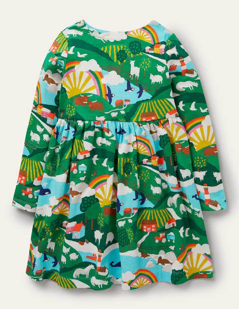 Fröhliches Jerseykleid mit langen Ärmeln - Bunt, Landschaft/Sonnenaufgang Fröhliches Jerseykleid mit langen Ärmeln - Bunt, Landschaft/Sonnenaufgang