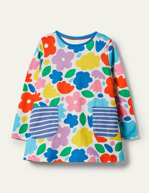Gemusterte Jersey-Tunika mit Taschen - Bunt, Blumen Gemusterte Jersey-Tunika mit Taschen - Bunt, Blumen