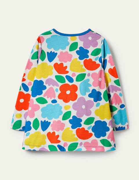Gemusterte Jersey-Tunika mit Taschen - Bunt, Blumen Gemusterte Jersey-Tunika mit Taschen - Bunt, Blumen