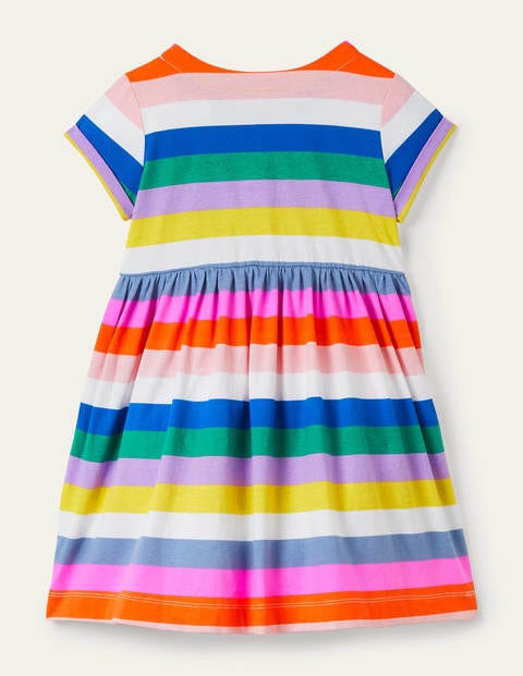 Fröhliches Jerseykleid mit kurzen Ärmeln - Bunt/Regenbogen, Gestreift Fröhliches Jerseykleid mit kurzen Ärmeln - Bunt/Regenbogen, Gestreift