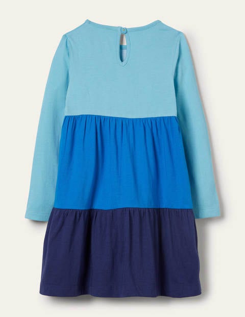 Stufenkleid mit Applikation - Wasserblau, Meeresszene Stufenkleid mit Applikation - Wasserblau, Meeresszene