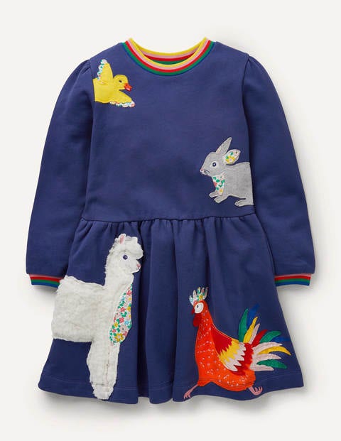 Appliqué Sweatshirt Dress - Starboard Blue Animals Appliqué Sweatshirt Dress - Starboard Blue Animals
