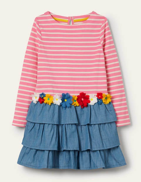 Kleid mit Applikationen und Mustermix - Kirschblütenrosa/Naturweiß, Blumen Kleid mit Applikationen und Mustermix - Kirschblütenrosa/Naturweiß, Blumen