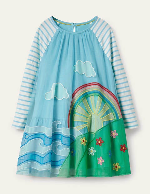 Tüllkleid aus Jersey mit Szenenmotiv - Wasserblau, Wetterszene Tüllkleid aus Jersey mit Szenenmotiv - Wasserblau, Wetterszene