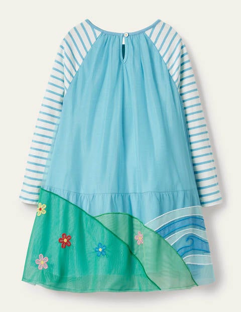 Tüllkleid aus Jersey mit Szenenmotiv - Wasserblau, Wetterszene Tüllkleid aus Jersey mit Szenenmotiv - Wasserblau, Wetterszene