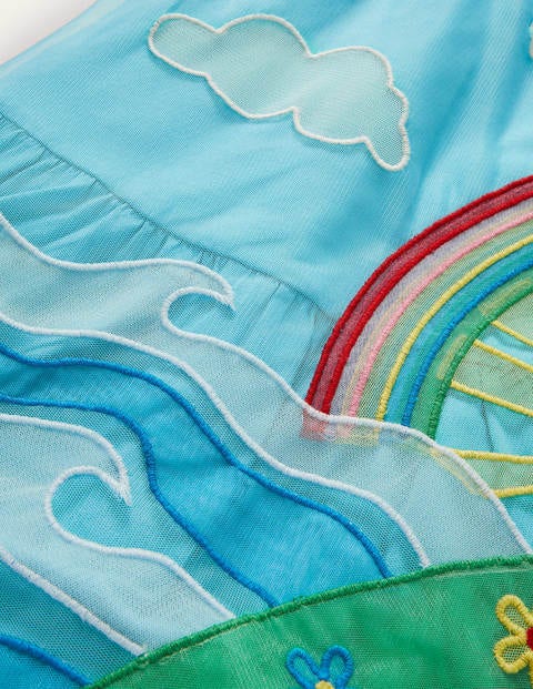 Tüllkleid aus Jersey mit Szenenmotiv - Wasserblau, Wetterszene Tüllkleid aus Jersey mit Szenenmotiv - Wasserblau, Wetterszene