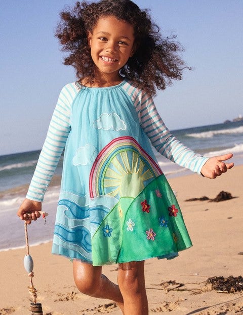 Tüllkleid aus Jersey mit Szenenmotiv - Wasserblau, Wetterszene Tüllkleid aus Jersey mit Szenenmotiv - Wasserblau, Wetterszene