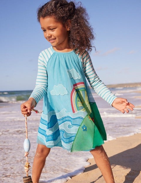 Tüllkleid aus Jersey mit Szenenmotiv - Wasserblau, Wetterszene Tüllkleid aus Jersey mit Szenenmotiv - Wasserblau, Wetterszene
