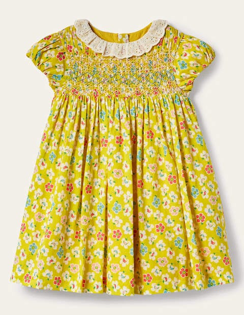 Puff Sleeved Collared Dress - Sweetcorn Yellow Clematis