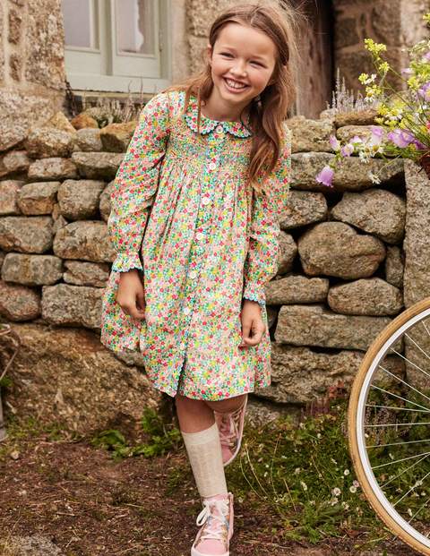 Button-through Smocked Dress - Multi Spring Floral Button-through Smocked Dress - Multi Spring Floral
