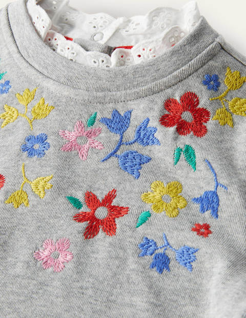Sweatshirt mit Stickerei - Grau Meliert, Blumenmuster Sweatshirt mit Stickerei - Grau Meliert, Blumenmuster