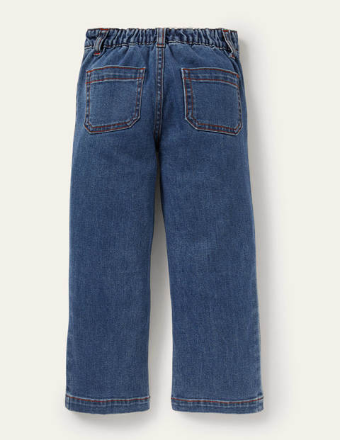 Jeans mit aufgesetzten Taschen und Zackenlitzen - Mittleres Vintageblau, Denim Jeans mit aufgesetzten Taschen und Zackenlitzen - Mittleres Vintageblau, Denim