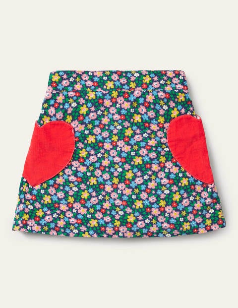 Jupe en velours côtelé à poches cœur - Motif Spring Floral bleu tribord Jupe en velours côtelé à poches cœur - Motif Spring Floral bleu tribord
