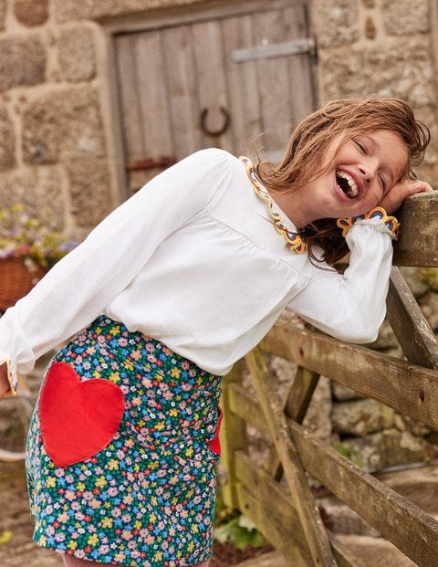 Heart Pocket Cord Skirt - Starboard Blue Spring Floral Heart Pocket Cord Skirt - Starboard Blue Spring Floral