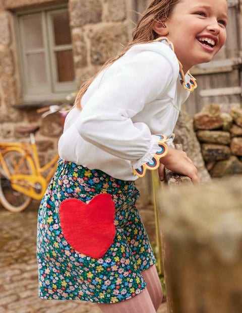 Heart Pocket Cord Skirt - Starboard Blue Spring Floral