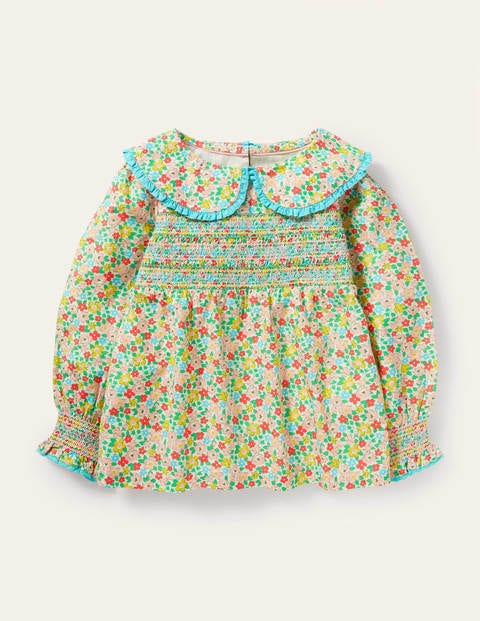 Smocked Collared Woven Top - Multi Spring Floral Smocked Collared Woven Top - Multi Spring Floral