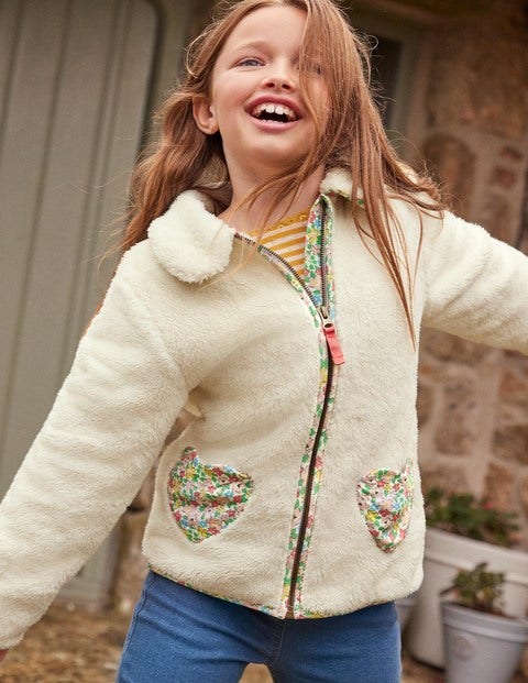 Teddy-Jacke mit durchgehendem Reißverschluss - Hellbeige Teddy-Jacke mit durchgehendem Reißverschluss - Hellbeige