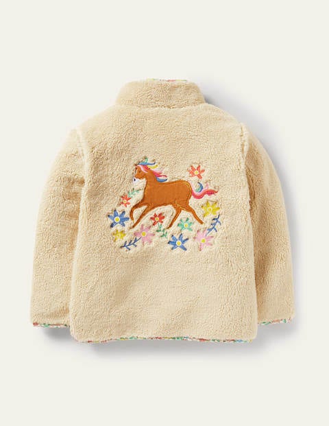 Half-Zip Teddy Sweatshirt - Oatmeal Embroidered Horse
