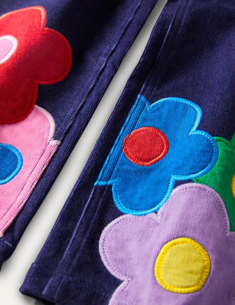 Pantalon en velours côtelé à fleurs - Bleu marine universitaire Pantalon en velours côtelé à fleurs - Bleu marine universitaire