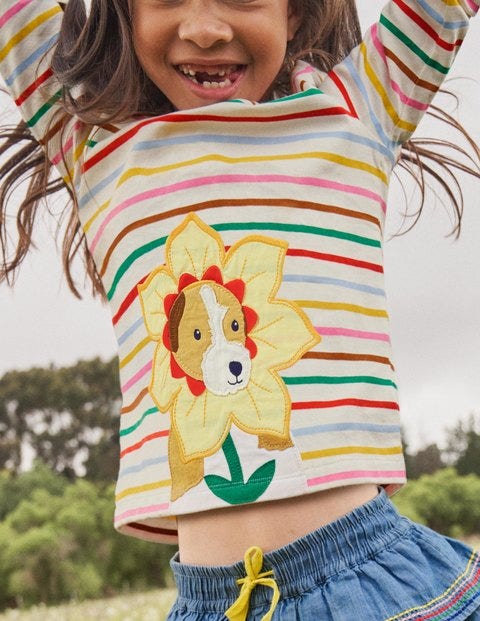Big Appliqué T-shirt - Ivory/ Rainbow Dog