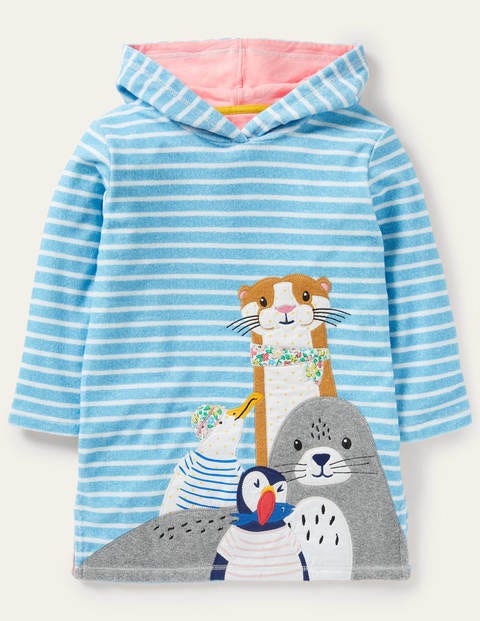 Frottee-Strandkleid mit Applikationen - Wasserblau/Naturweiß, Meeresfreunde Frottee-Strandkleid mit Applikationen - Wasserblau/Naturweiß, Meeresfreunde