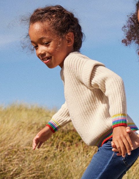 Pullover mit Regenbogen-Rippung - Ecru Pullover mit Regenbogen-Rippung - Ecru