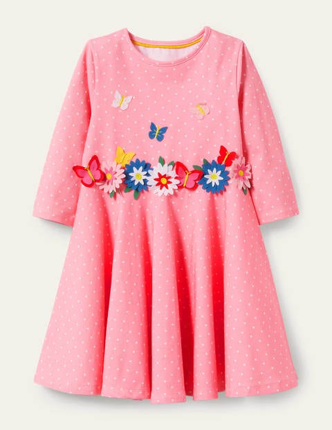 Pink Floral Flutter Detail Smocked Dress​